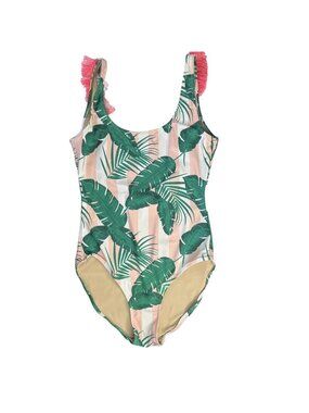 Shade Critters One Piece Swim Suit Size 10 Green Pink Palms Fringe Pool Summer
